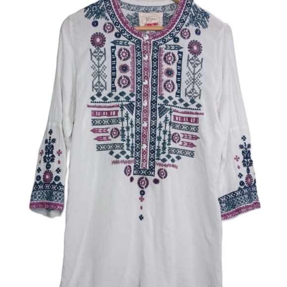 Johnny Was White Embellished Long Sleeve Tunic - Picture 1 of 5